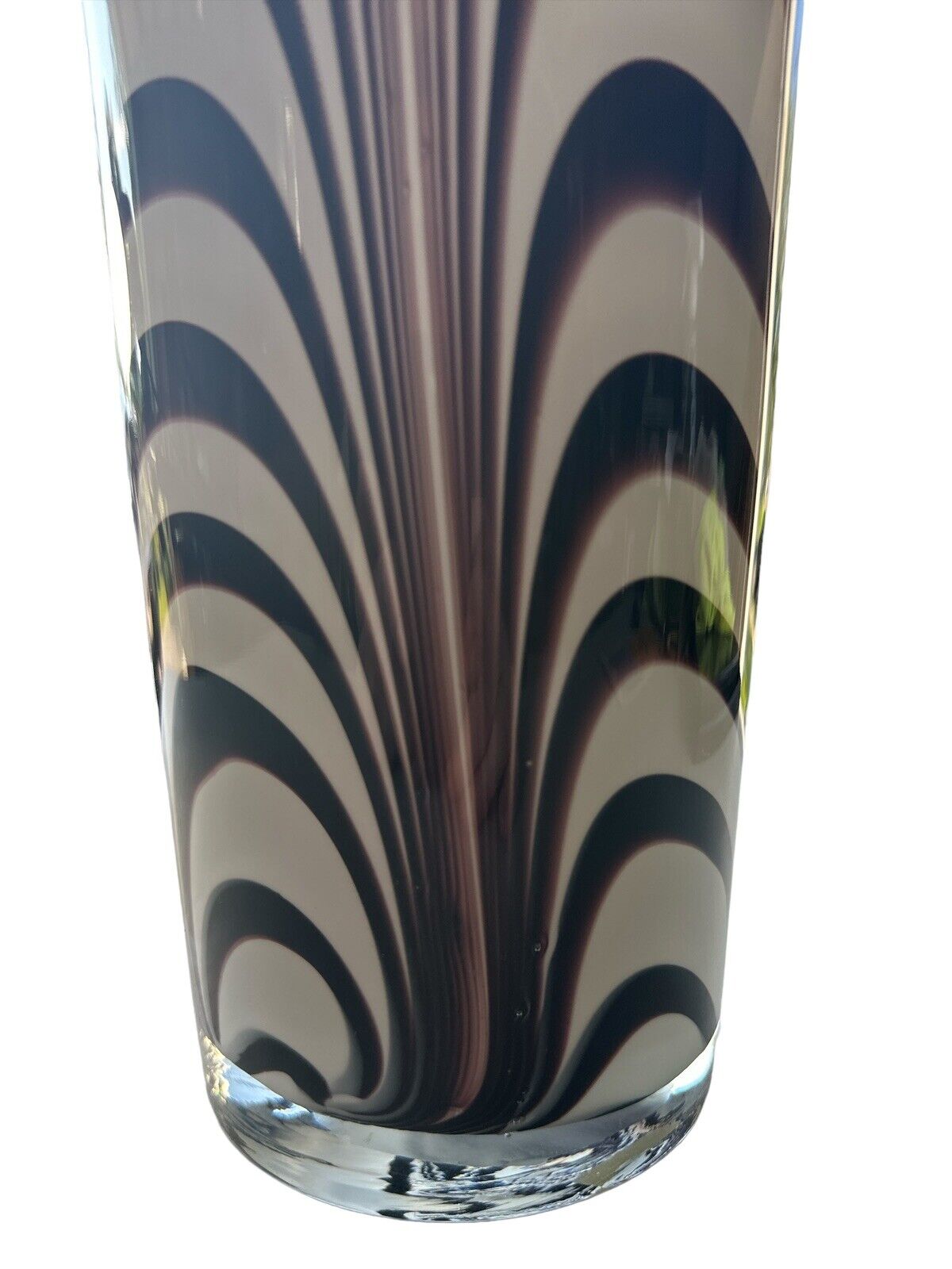 Oversized Postmodern Hand Blown Glass Vase Black & White Centerpiece 15.75” Art