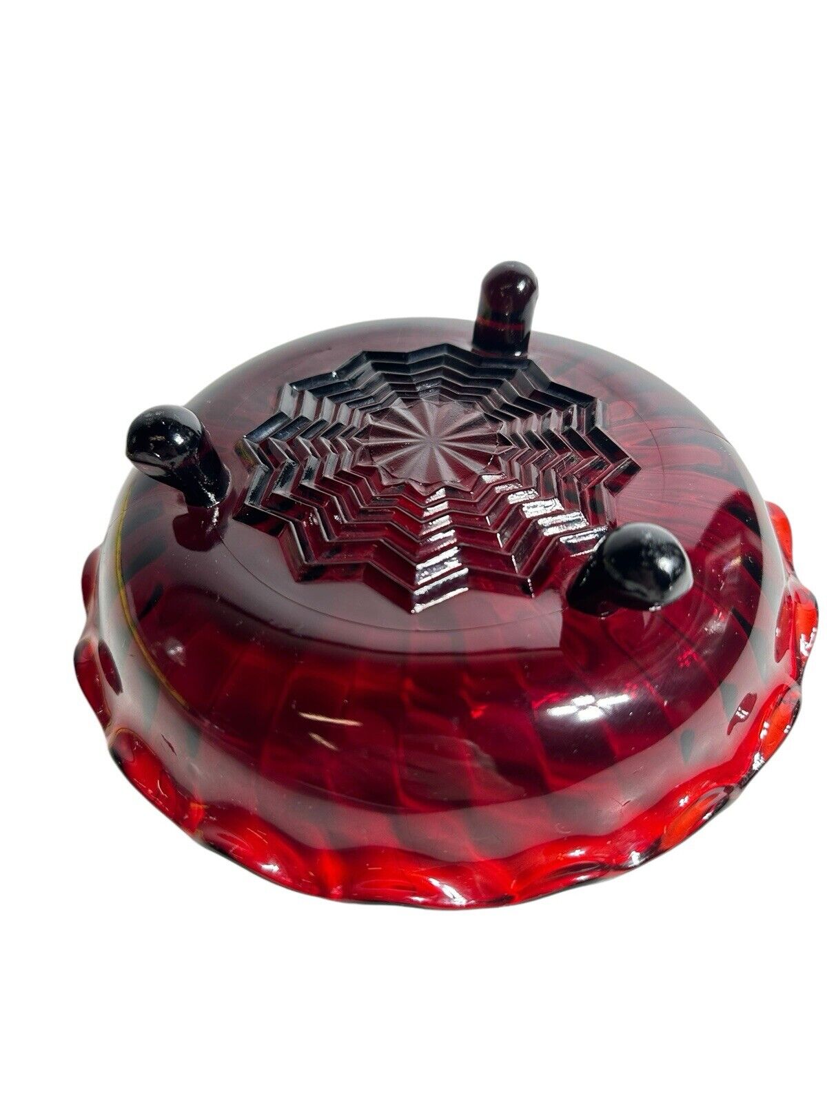 Vtg 1950’s Anchor Hocking Royal Ruby Red Candy Dish Bowl Ribbed Star 3 Footed 7"