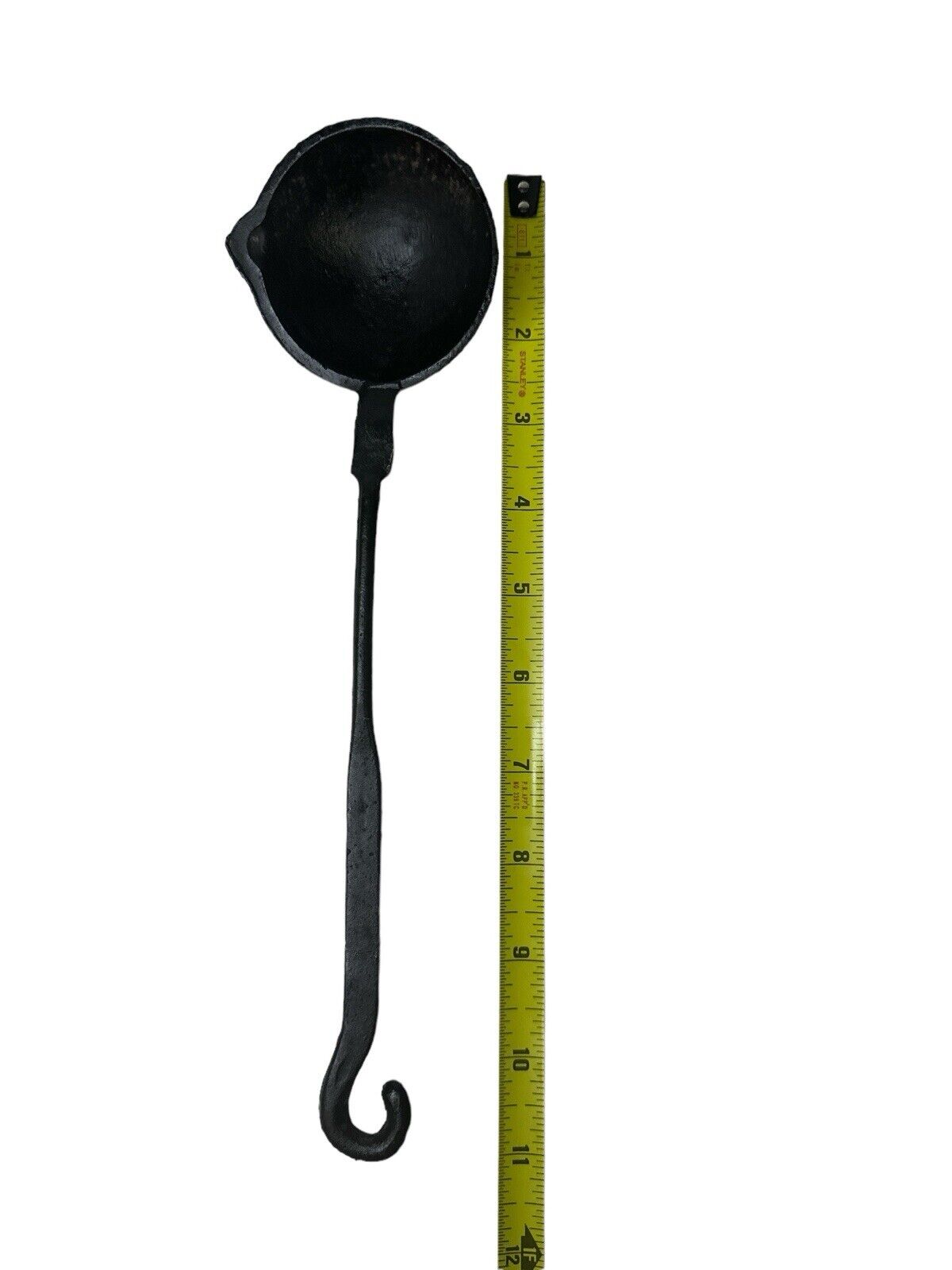 Vintage 11” Cast Iron Black Ladle Forge Lead Smelting Cooking Decor Hook End