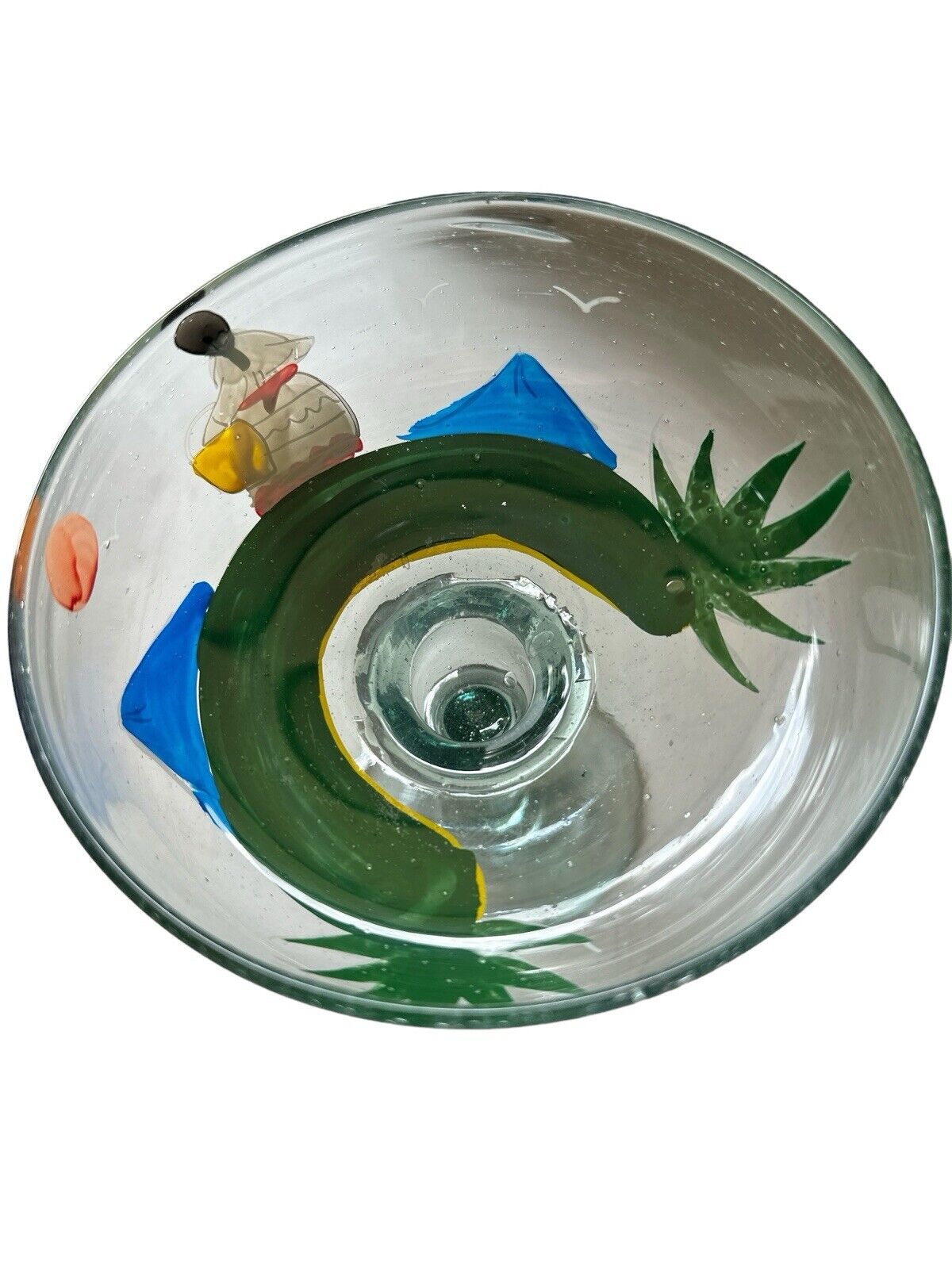 Authentic Blown Glass Hand Painted Margarita Barware Made In Mexico Tonala