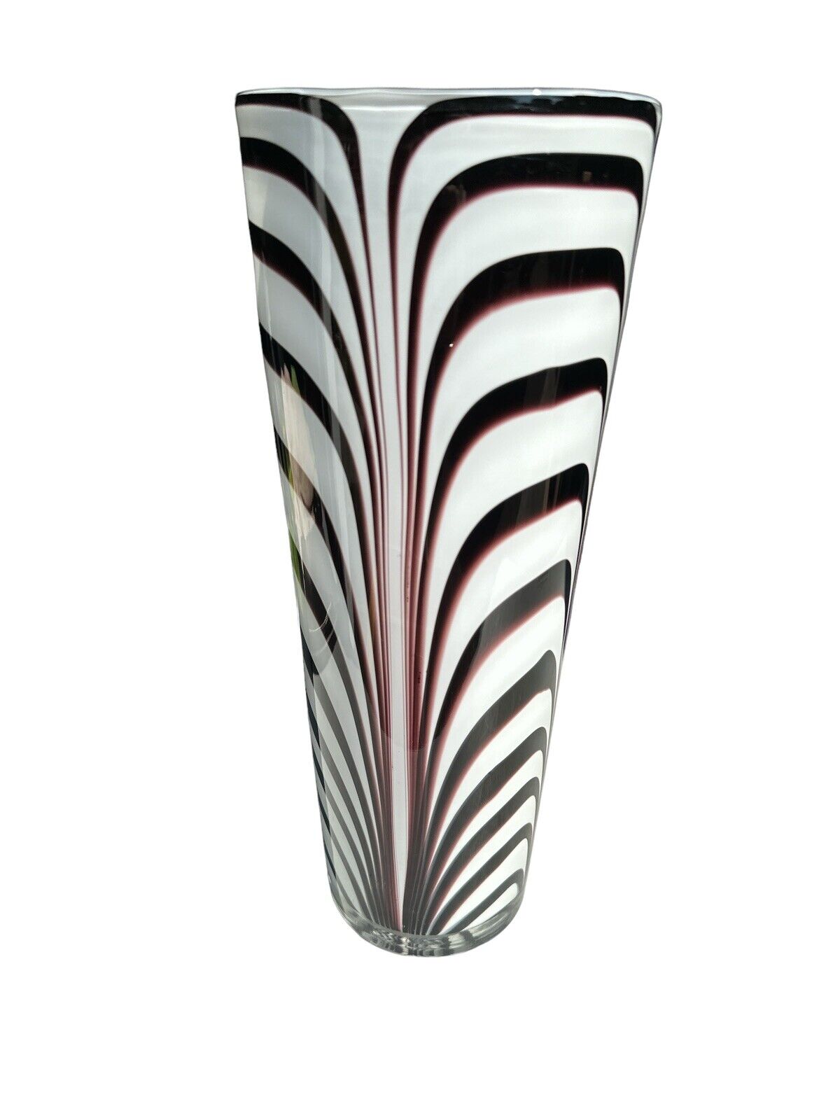 Oversized Postmodern Hand Blown Glass Vase Black & White Centerpiece 15.75” Art