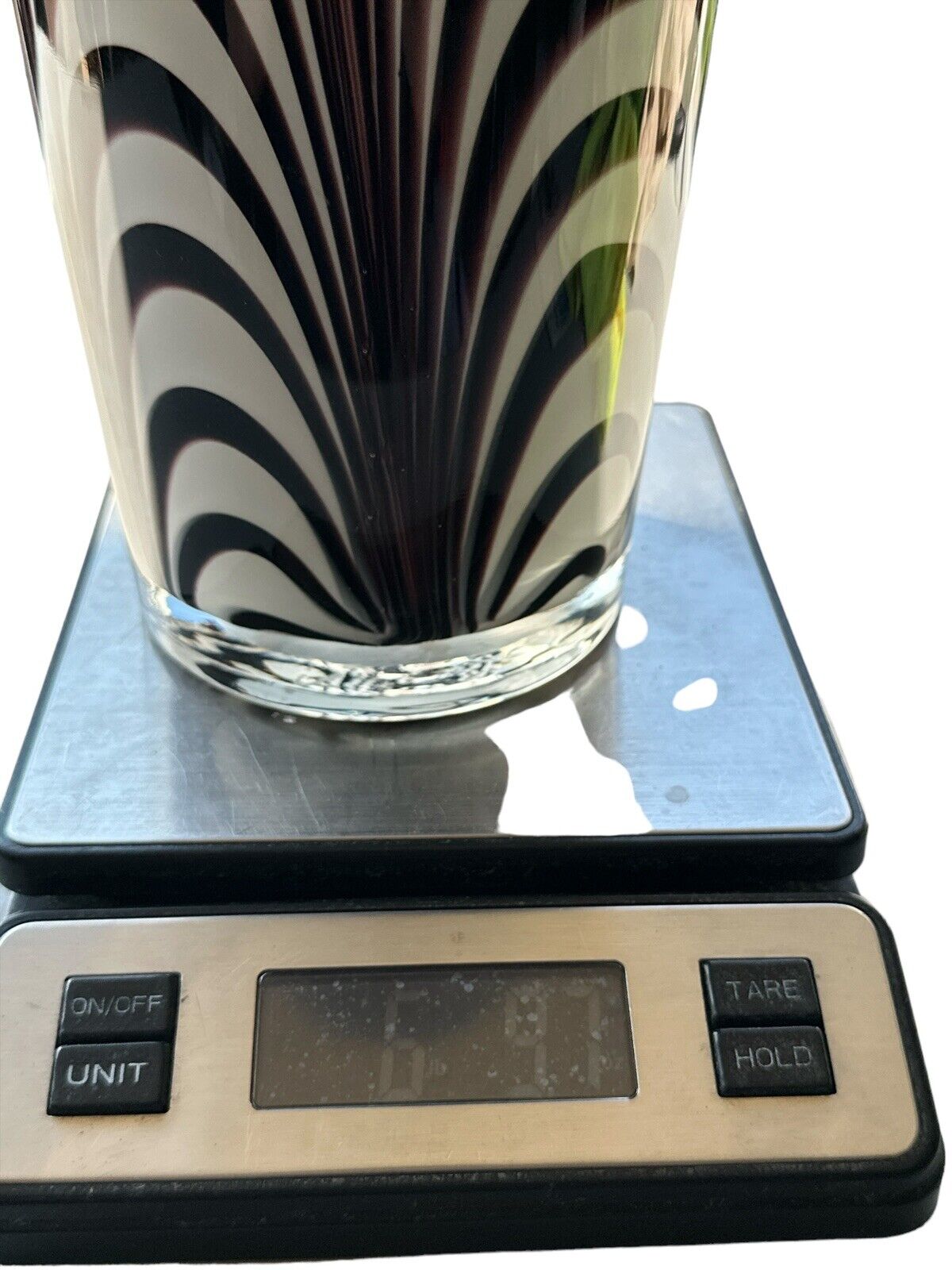 Oversized Postmodern Hand Blown Glass Vase Black & White Centerpiece 15.75” Art