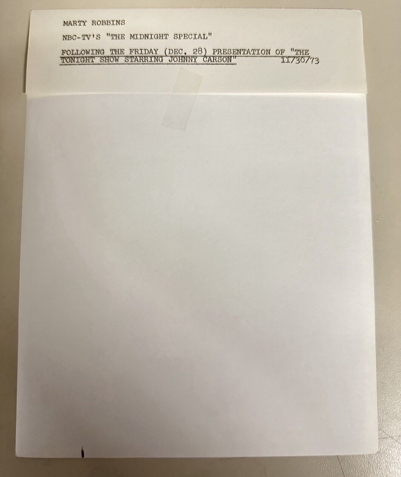 1973 Marty Robbins Press Release Photo The Midnight Show NBC