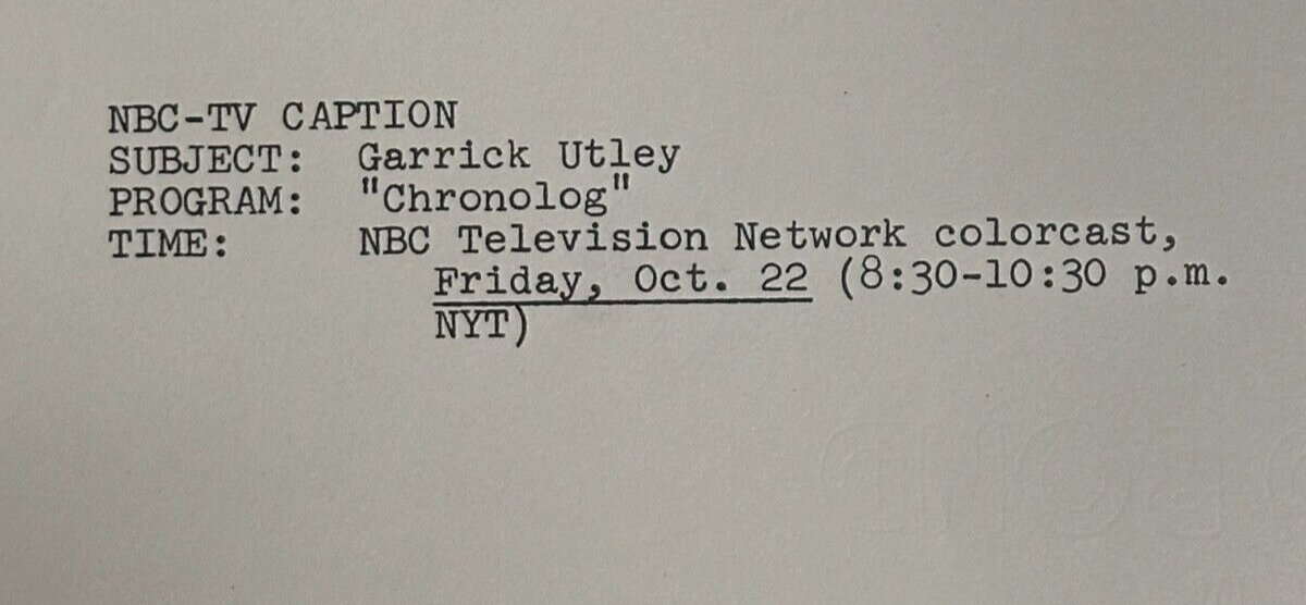 1971 Press Release Photo of "Chronolog" NBC Series with Garrick Utley