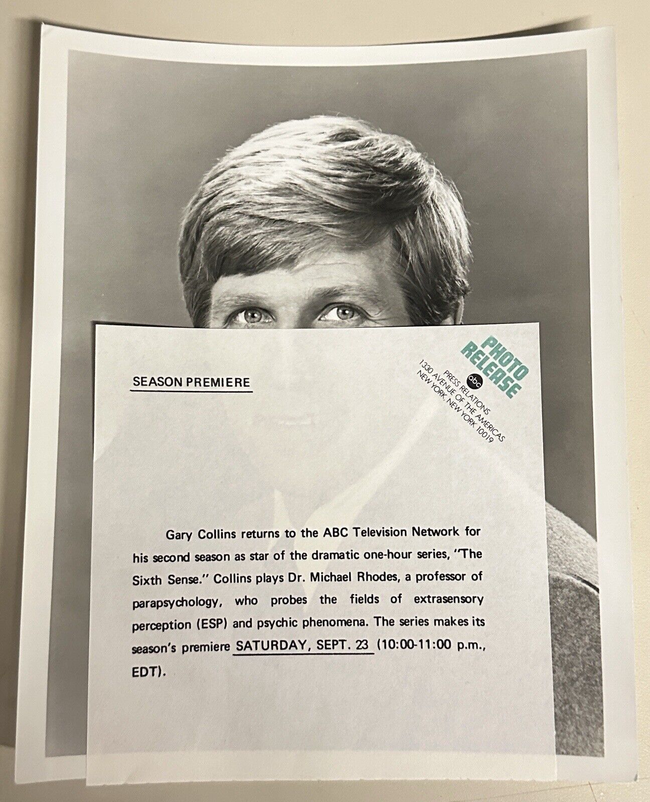 1972 ABC TV Series Press Release Photo Gary Collins In The Sixth Sense