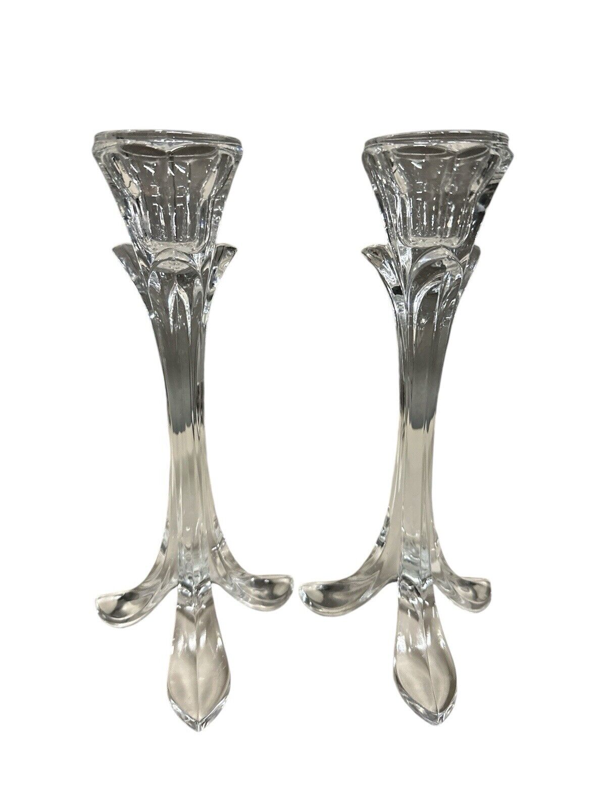 Pair Cristal d'Arques Lead Crystal Candle Holders 8.5" Tall Decor 2 Bandol