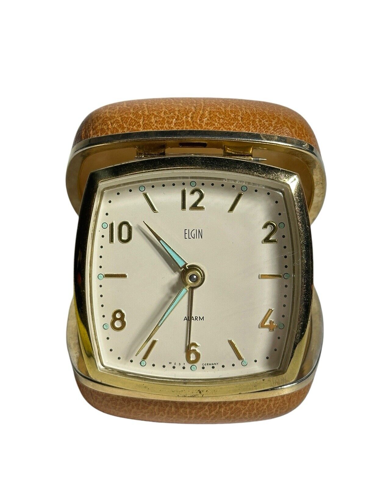 Vintage MCM Elgin Travel Folding Analog Alarm Clock Wind Up Glow Working
