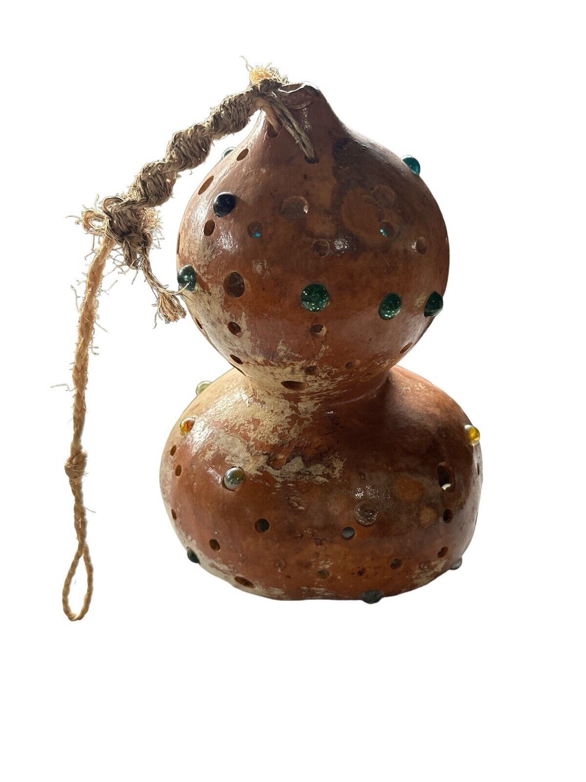 Vintage Mexican Decorative Hanging Double Ball Gourd Folk Art Light Reflecting