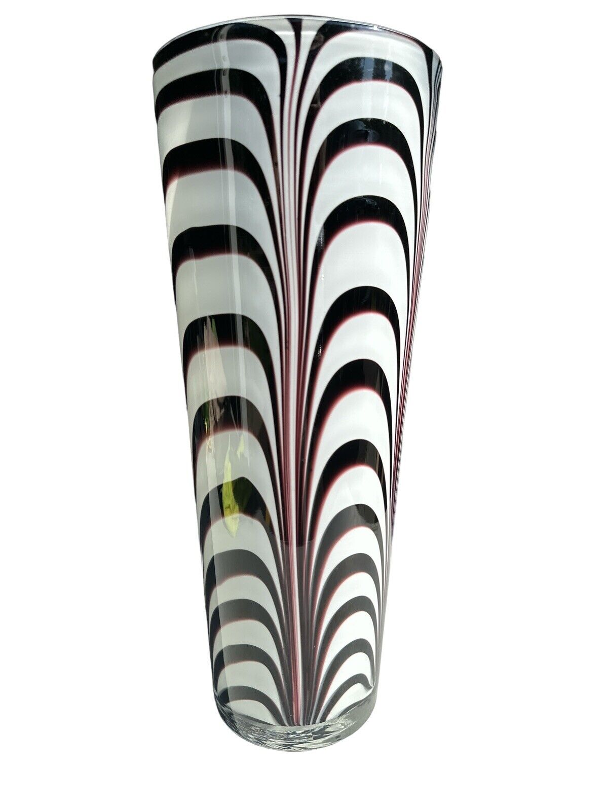 Oversized Postmodern Hand Blown Glass Vase Black & White Centerpiece 15.75” Art