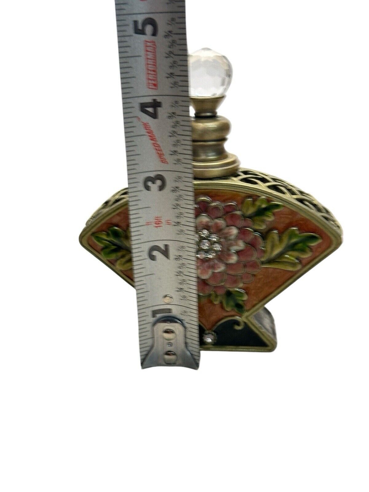 Vtg Cloisonné Enameled Gorgeous Perfume Bottle Inlayed Jewels Flower Design