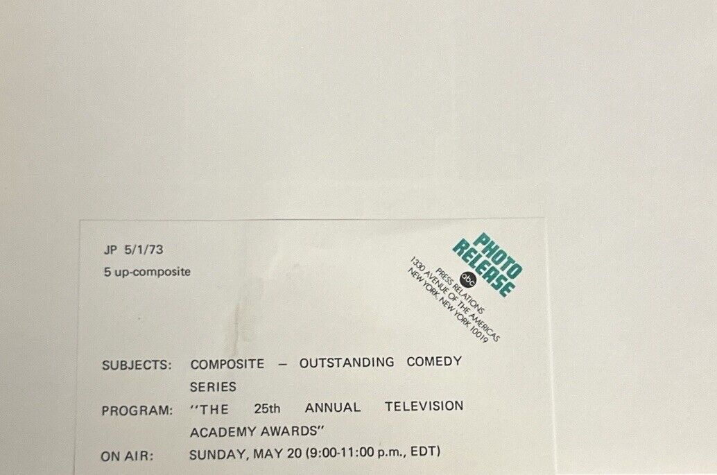 25th Annual Emmy Awards 1973 Press Release photo 5 Up Outstanding Comedy Series