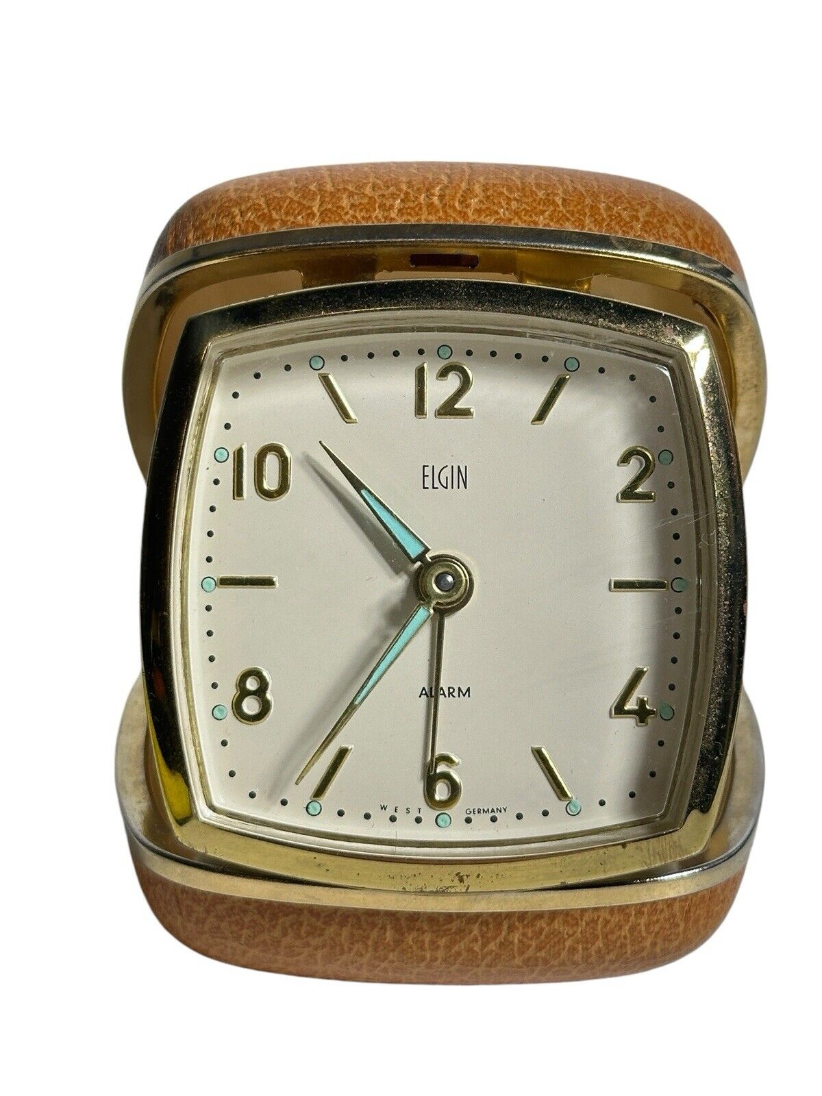 Vintage MCM Elgin Travel Folding Analog Alarm Clock Wind Up Glow Working