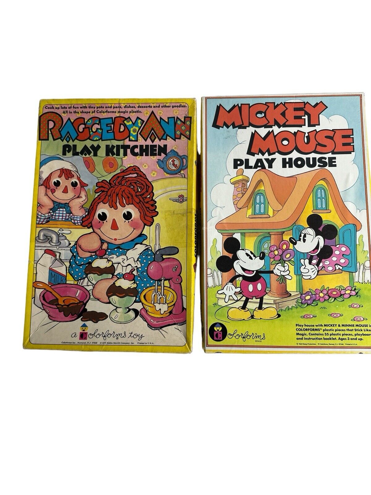 Rare Raggedy Ann Play Kitchen & Mickey Mouse Colorforms Toy Set Box Vtg 1970’s