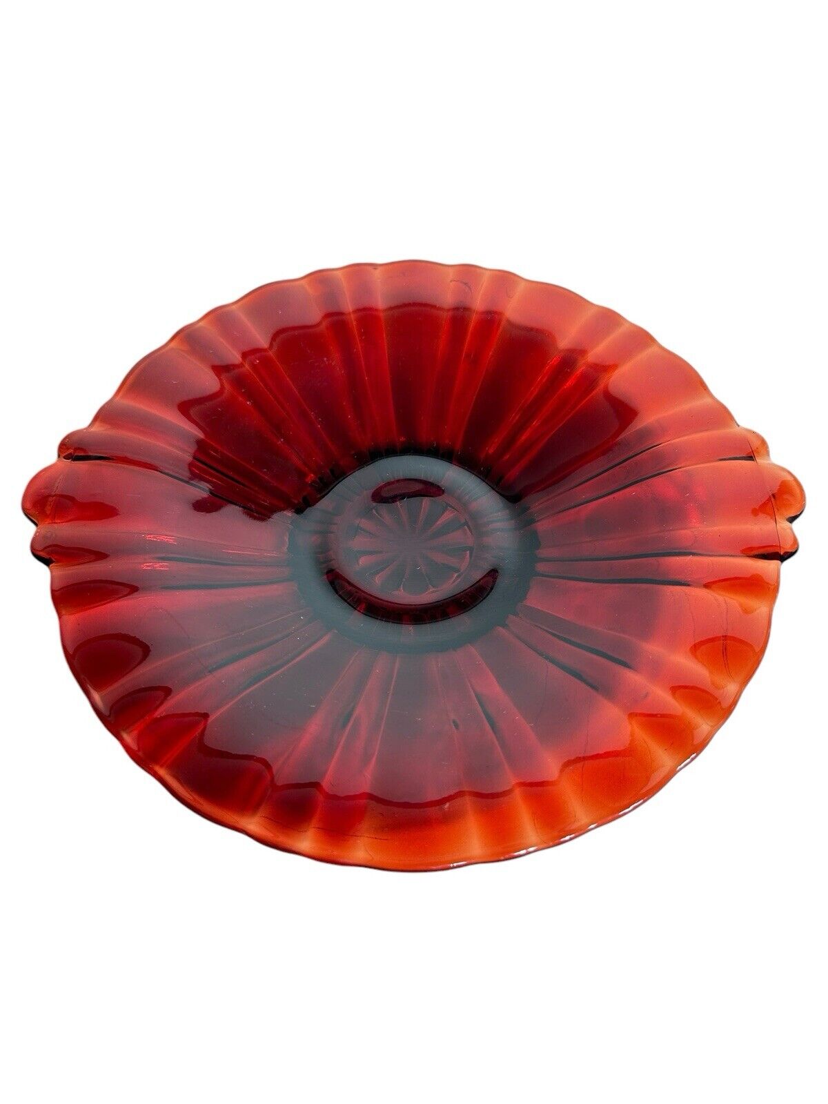 Vintage Anchor Hocking 1950’s Ruby Red Candy Serving Glass Plate 8” Diameter