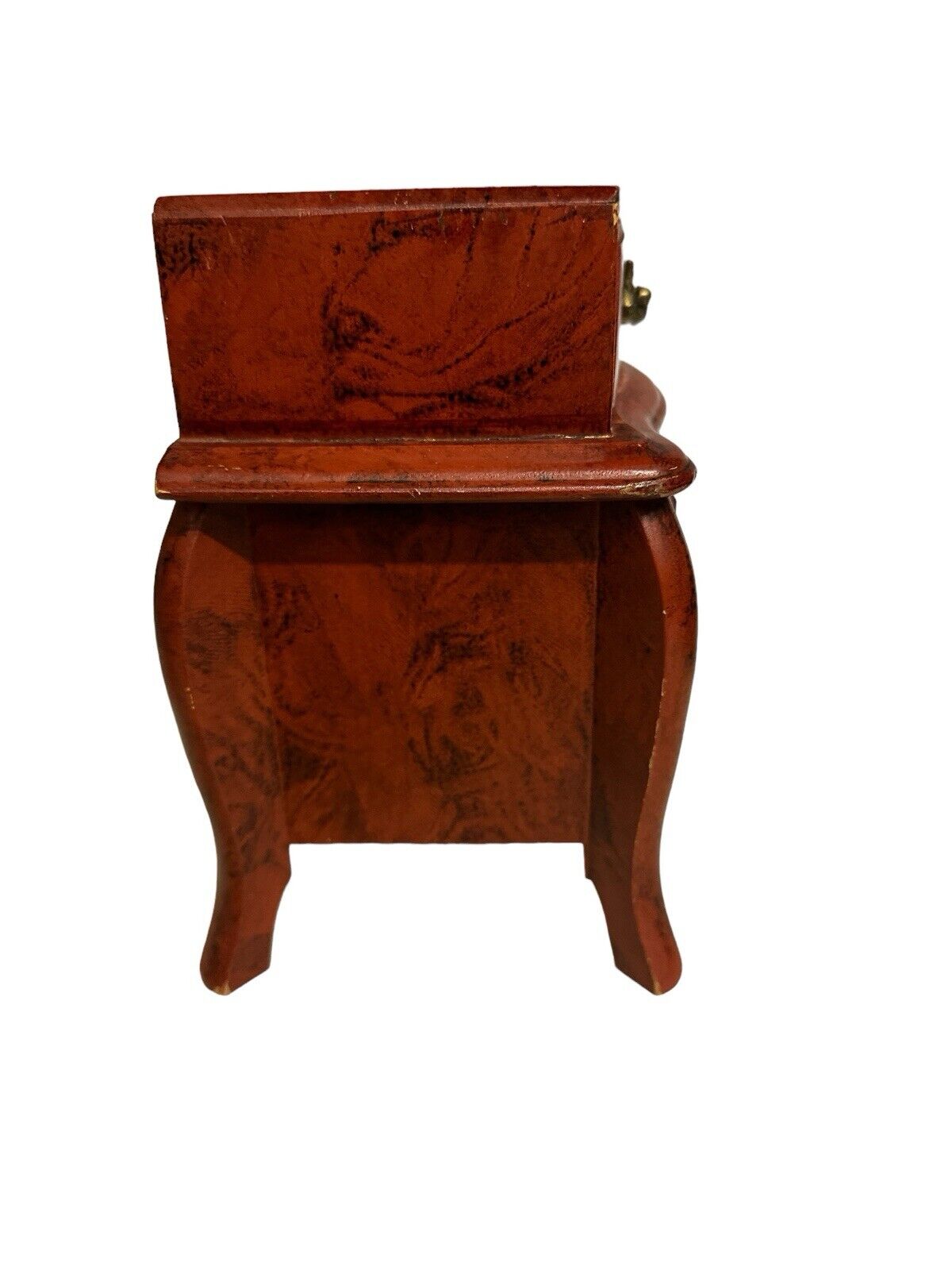 Amazing Jewelry Musical Box Delicate Lid Pulls Down+ Drawers Open Footed Wood