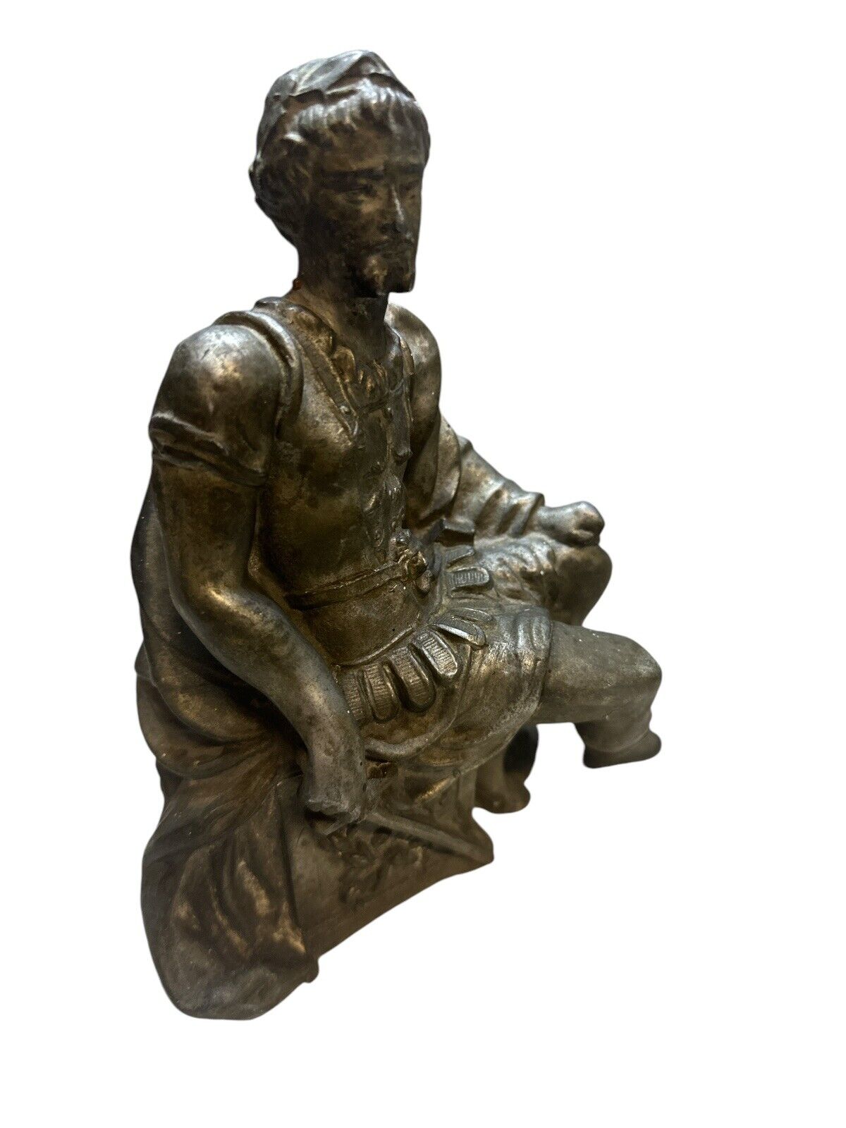 Antique Non Magnetic Cast Metal Roman Soldier Clock Topper 8" x 6.5"