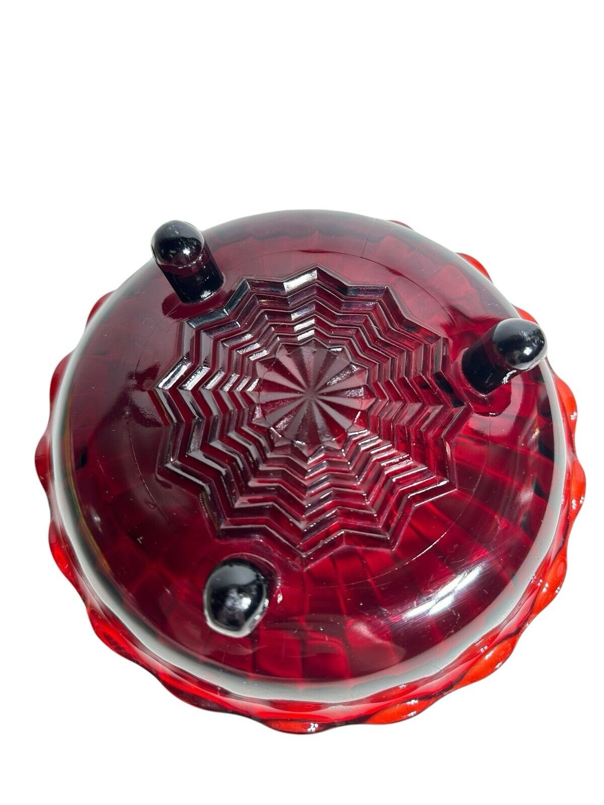 Vtg 1950’s Anchor Hocking Royal Ruby Red Candy Dish Bowl Ribbed Star 3 Footed 7"