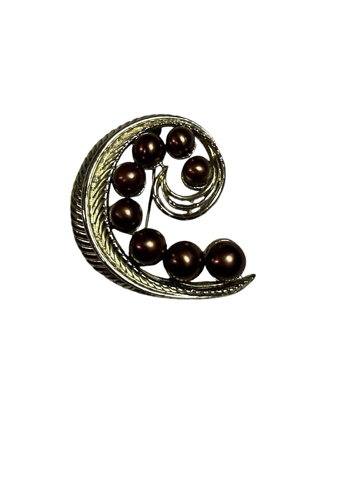 Vintage Signed Brooch STAR Gold Tone With Faux Brown Pearls Fall Colors