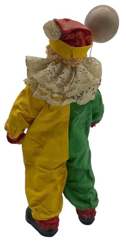 Vintage Handmade 10” Paper Mache Artisan Clown With Balloon