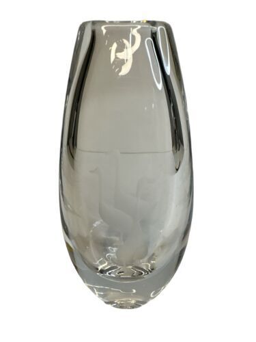 Kosta Boda 3 Geese Glass Vase 6.25” Signed And Numbered Beautiful Clear Glass