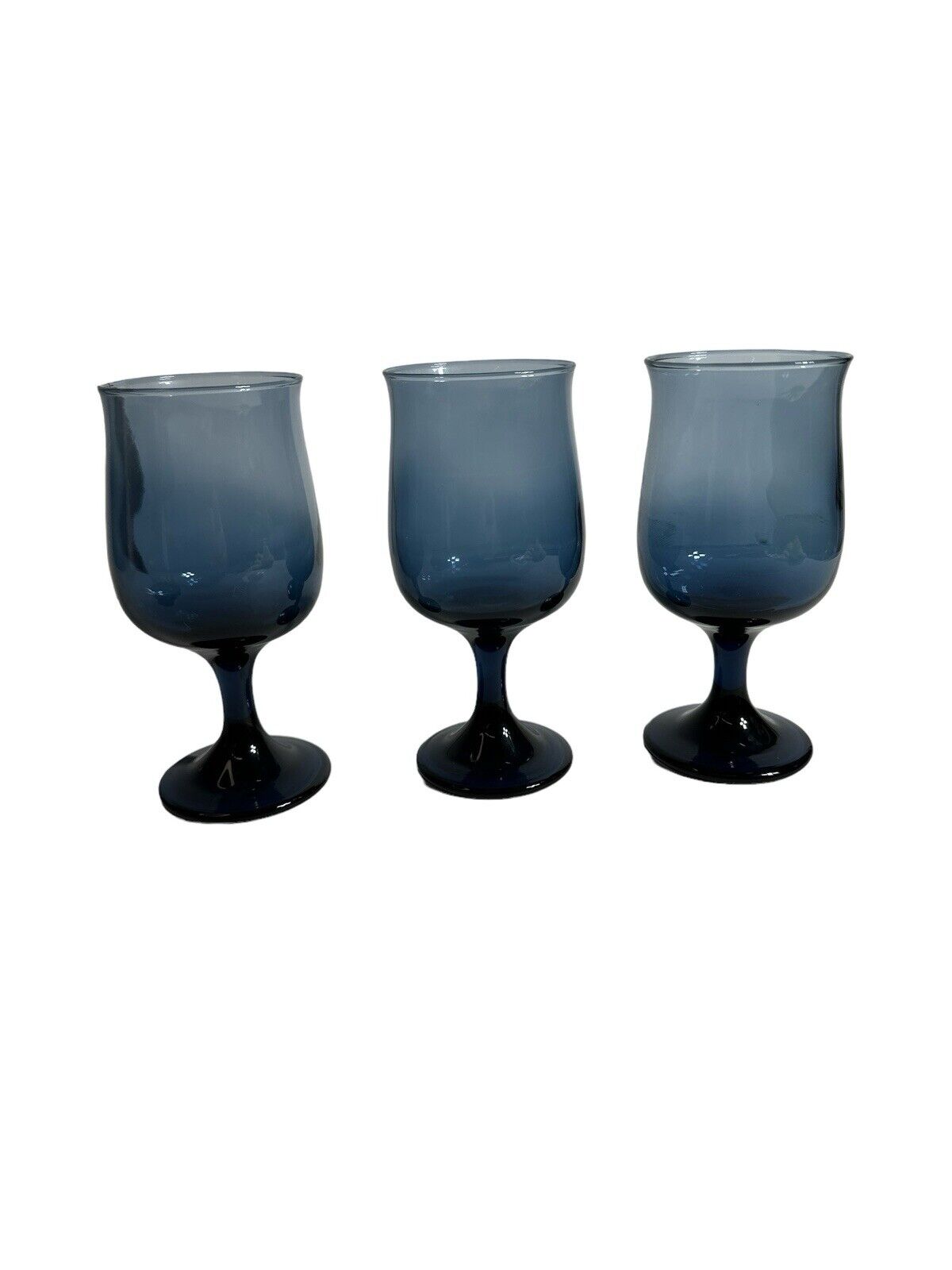 1970’s Libbey 8 oz Dusky Blue Indigo 5 5/8" Tulip Stemware Wine Glass Goblet