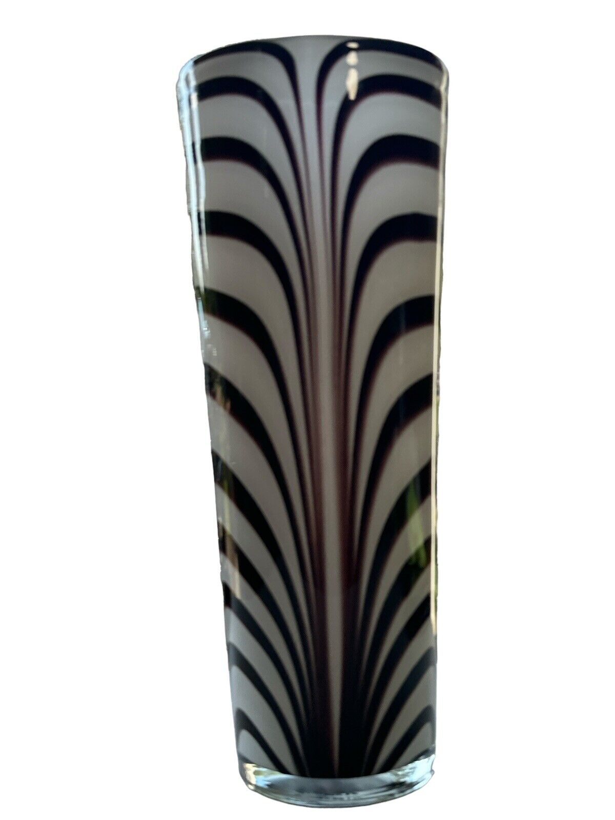 Oversized Postmodern Hand Blown Glass Vase Black & White Centerpiece 15.75” Art