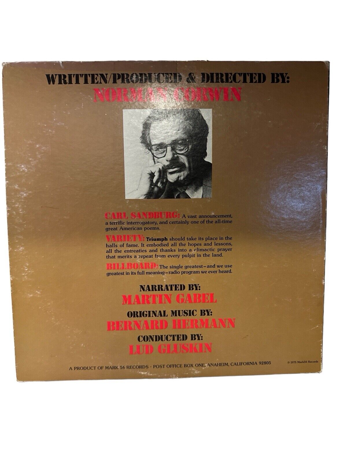 NORMAN CORWIN On A Note Of Triumph 1975 Vinyl LP Mark56 Records 704 - VG