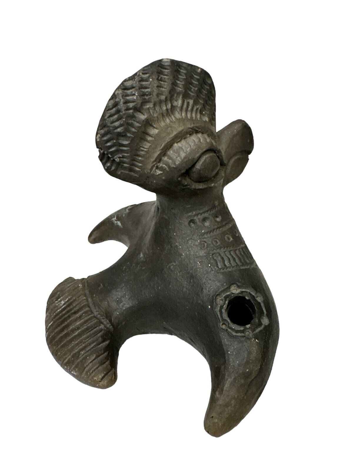 Primitive Looking Early Repo Peruvian Ceramic flying Bird Whistle Handmade