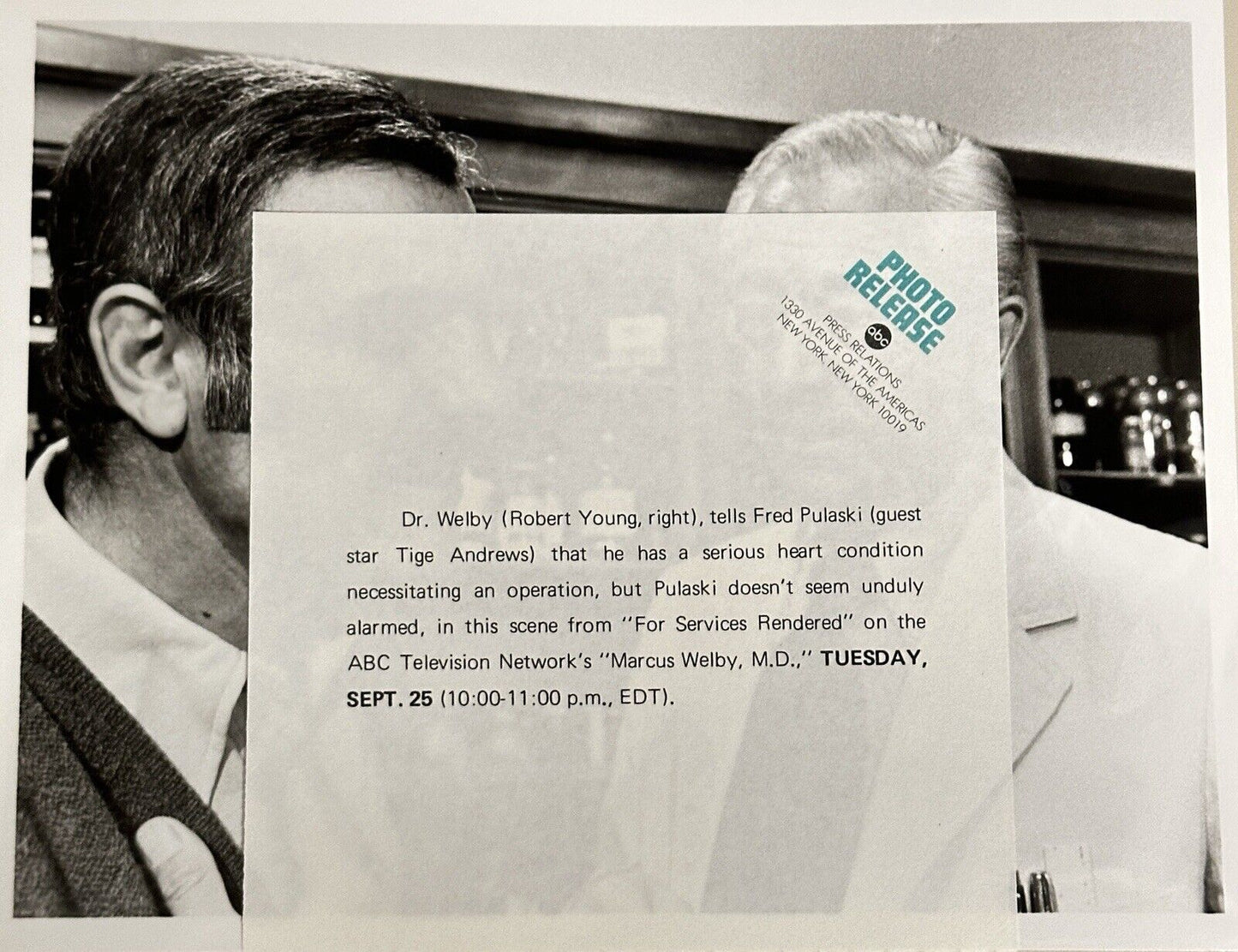 1973 Press Release Photo Marcus Welby M.D. Robert Young and Tige Andrews