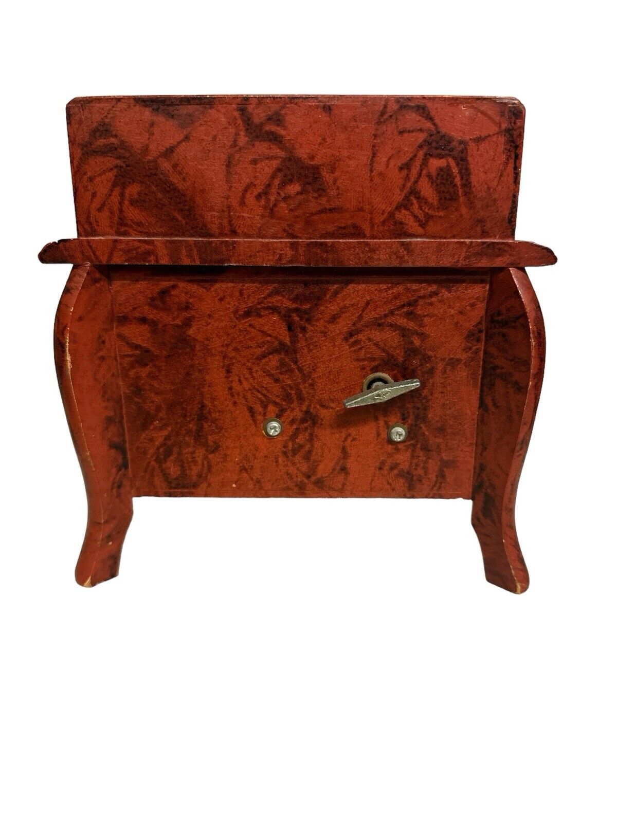 Amazing Jewelry Musical Box Delicate Lid Pulls Down+ Drawers Open Footed Wood