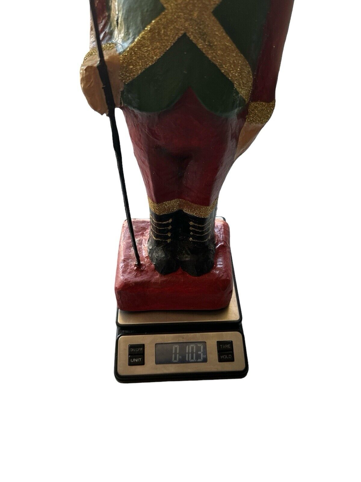 Large Vintage Paper Mache Soldier With Flag 22” Tall Handmade Painted