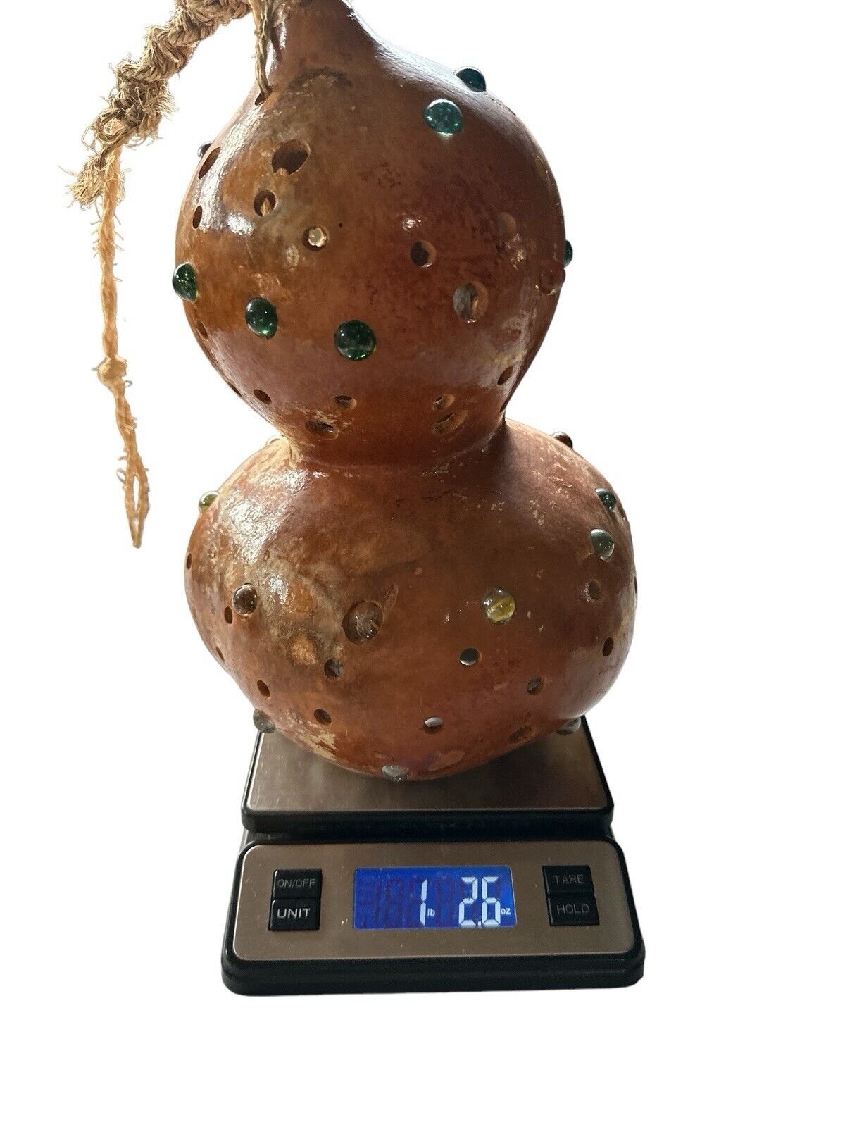 Vintage Mexican Decorative Hanging Double Ball Gourd Folk Art Light Reflecting