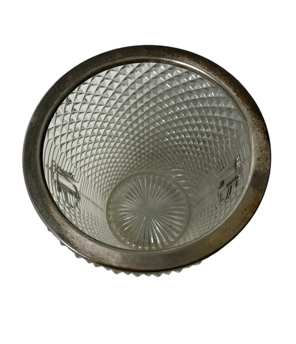 MCM heavy cut glass ice or champagne bucket vintage silver Nickel Rim 1960’s