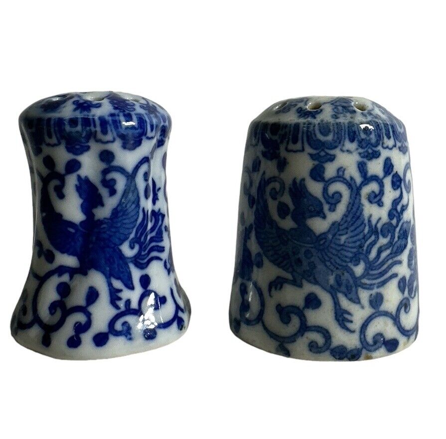 Vintage Phoenix Blue On White Salt And Pepper Shakers Made In Japan