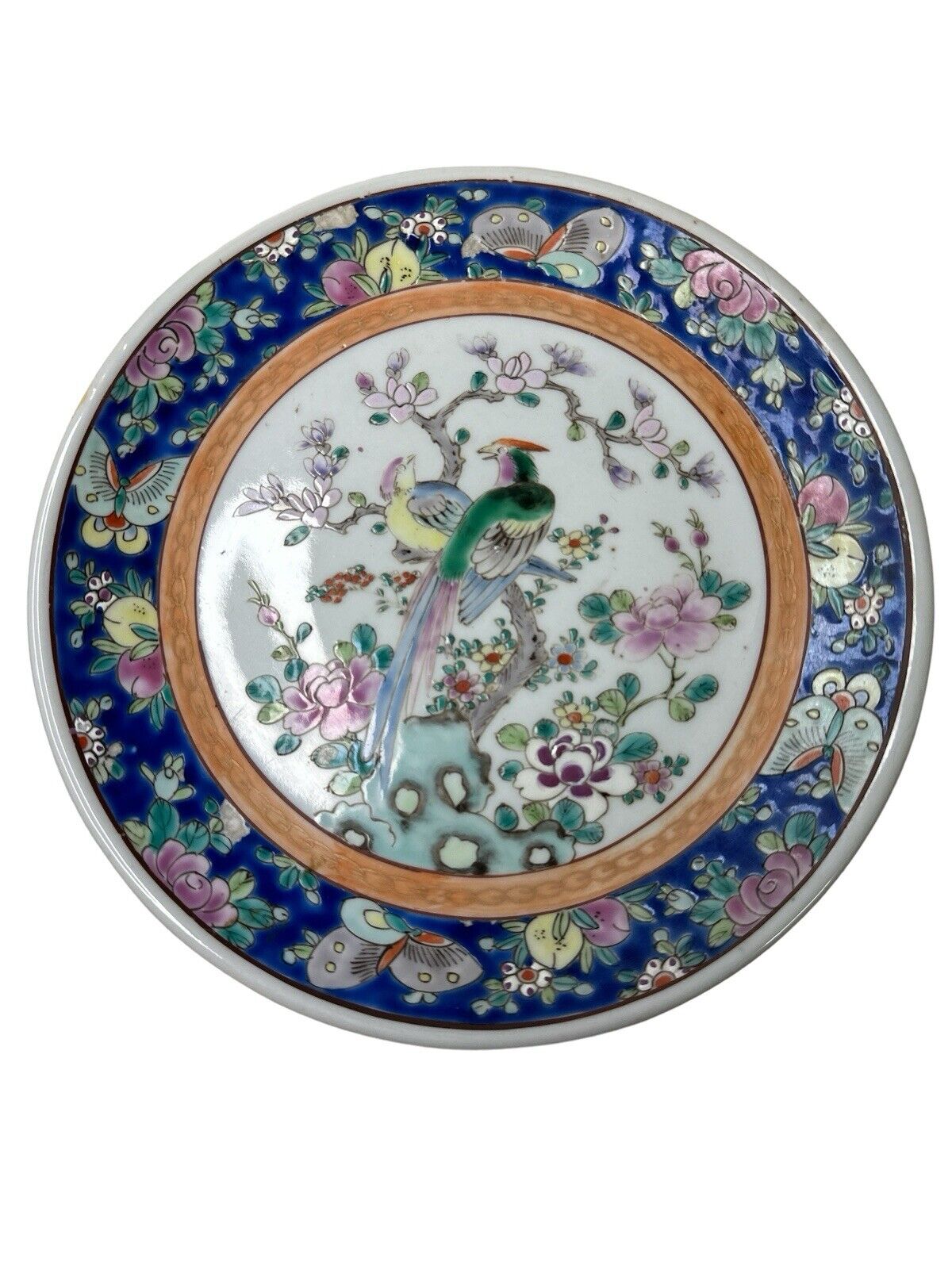 Antique Kutani Hand Painted & Signed Rare Pattern Nippon 8.5” Bird Flowers Plate