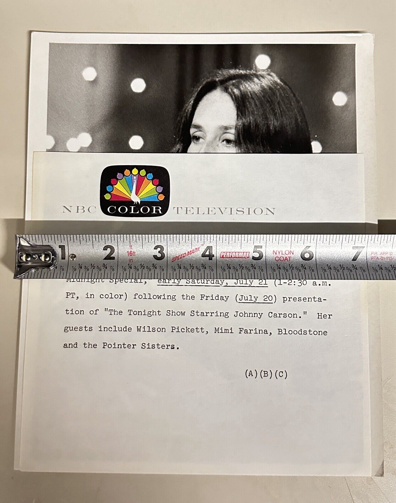 1973 Joan Baez Press Release Photo The Midnight Show NBC