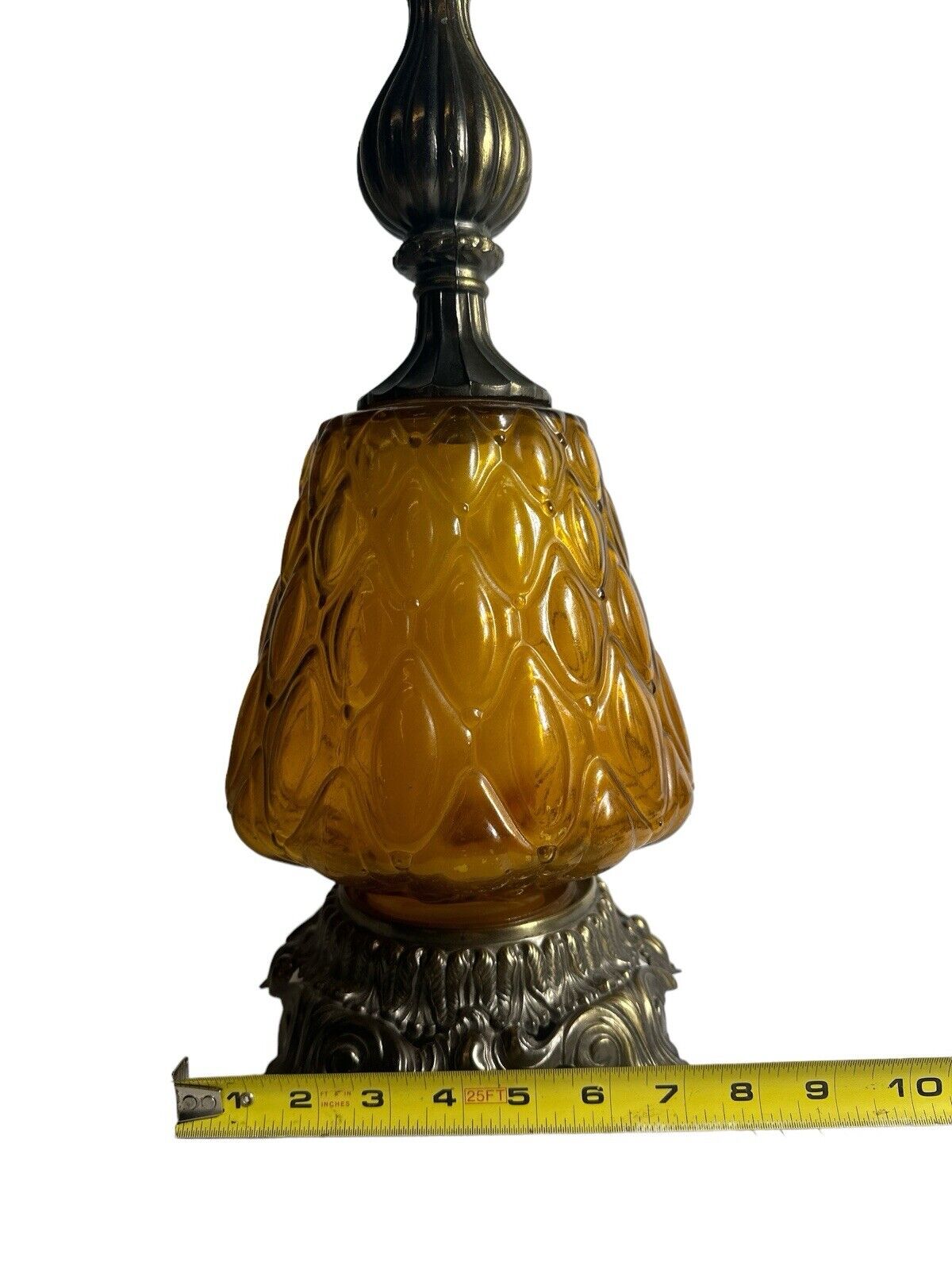 Vtg 1971 Hollywood Regency L & L WMC Table Lamp 21” Amber Globe Pineapple Works