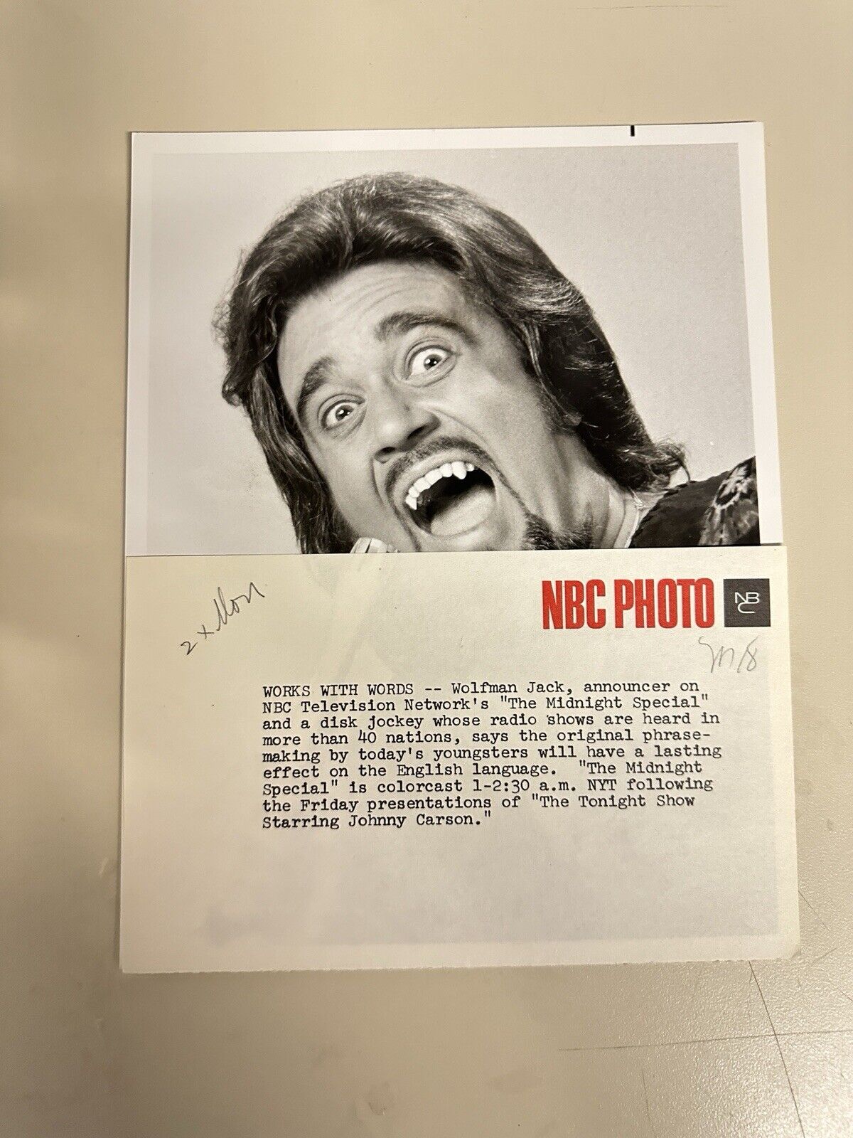 1973 DJ Wolfman Jack Authentic Press Release Photo from The Midnight Show NBC