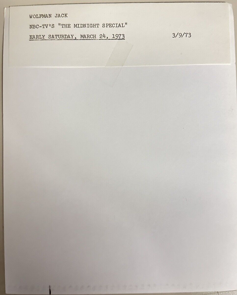 1973 DJ Wolfman Jack Authentic Press Release Photo The Midnight Show NBC