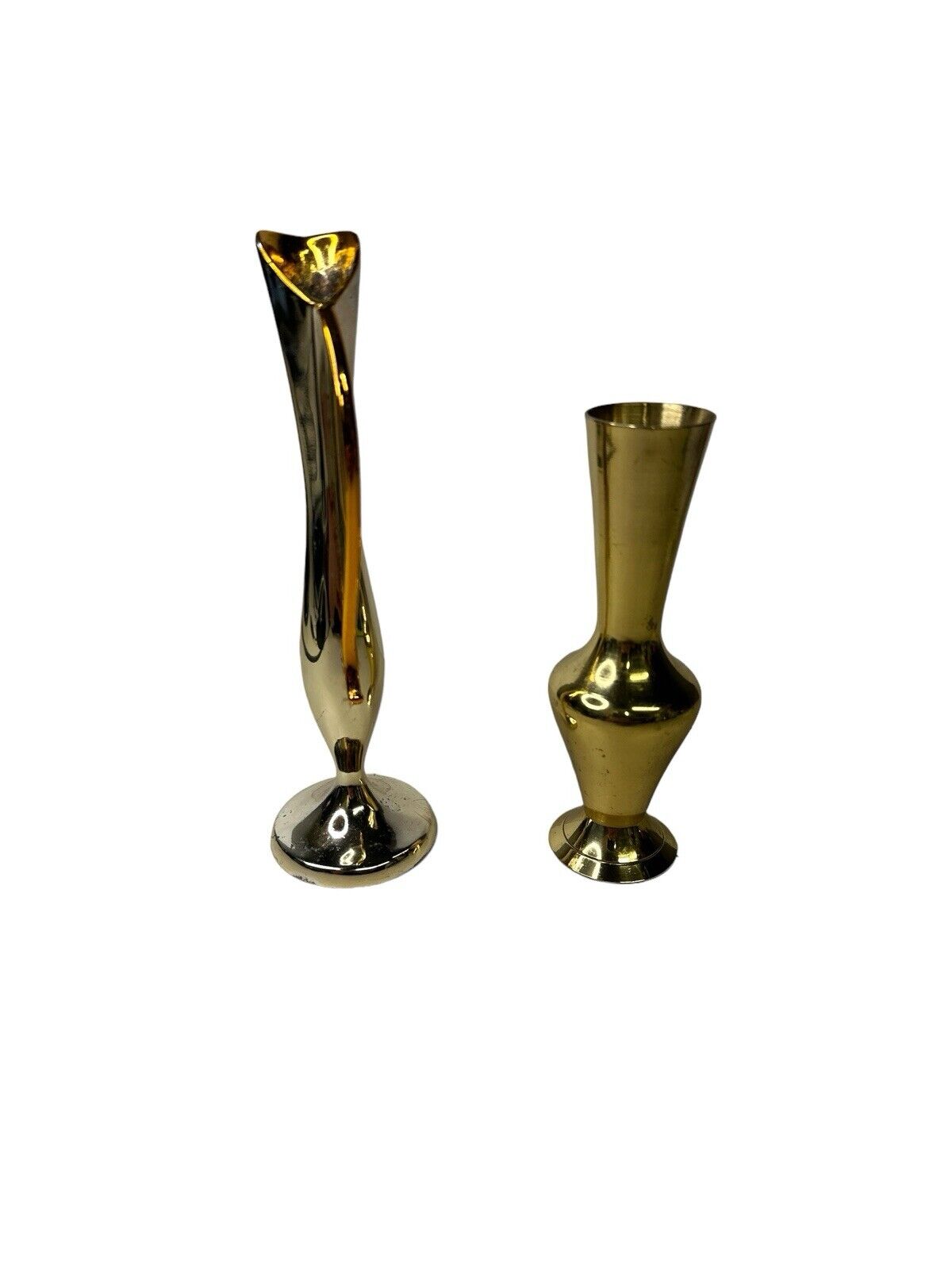 2 Small Vintage Vase Jar Jug Metal Brass Decor Shelf Vases 7”