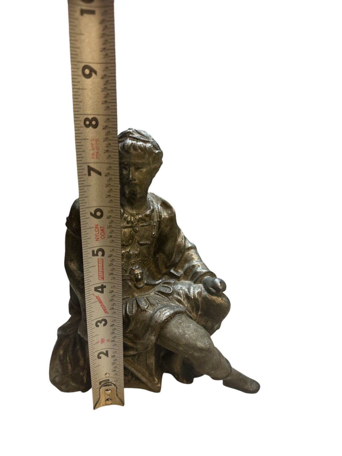 Antique Non Magnetic Cast Metal Roman Soldier Clock Topper 8" x 6.5"