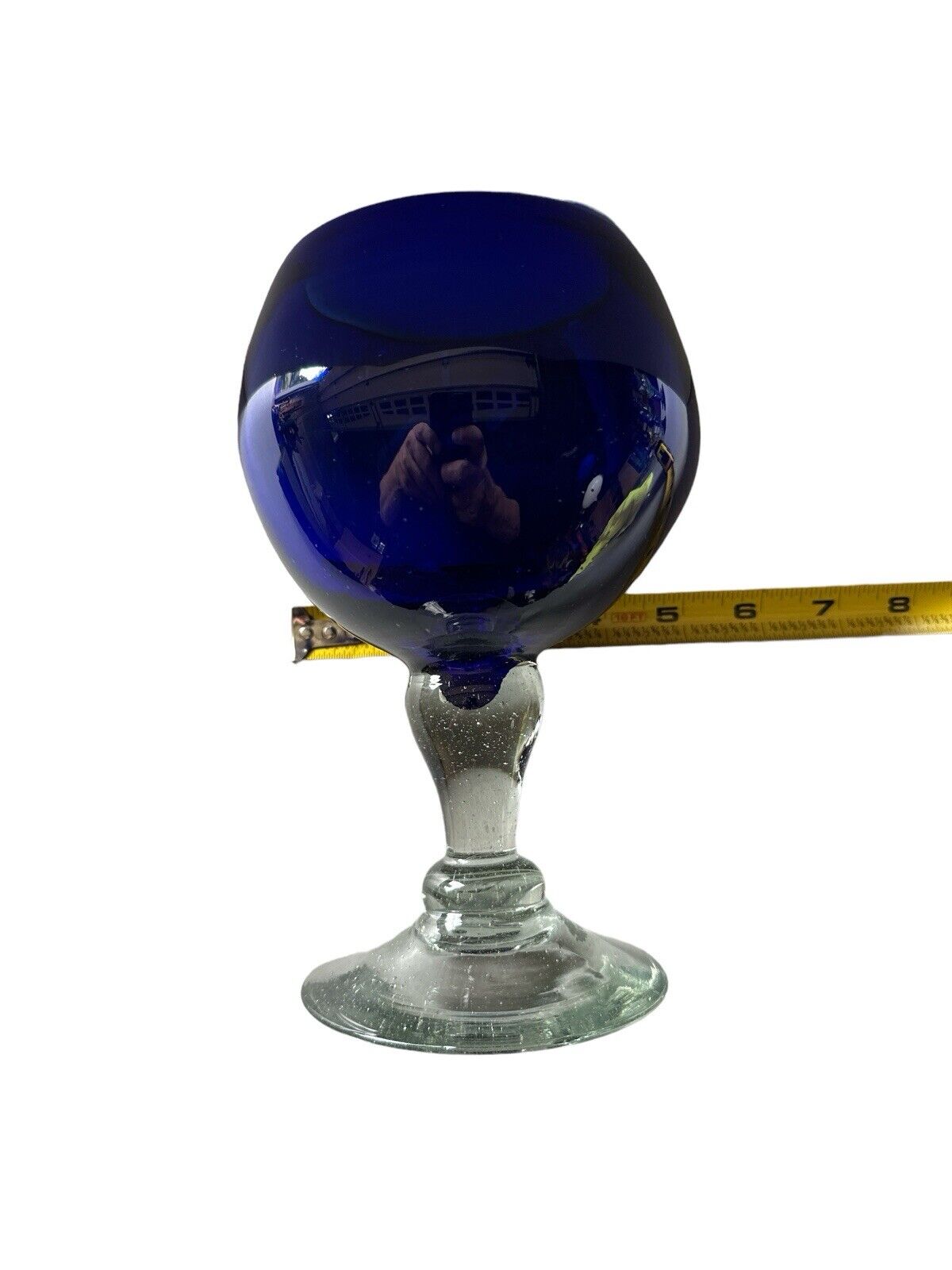 Authentic Blown Glass Large Bar Goblet Cobalt Blue Made In Mexico Tonala