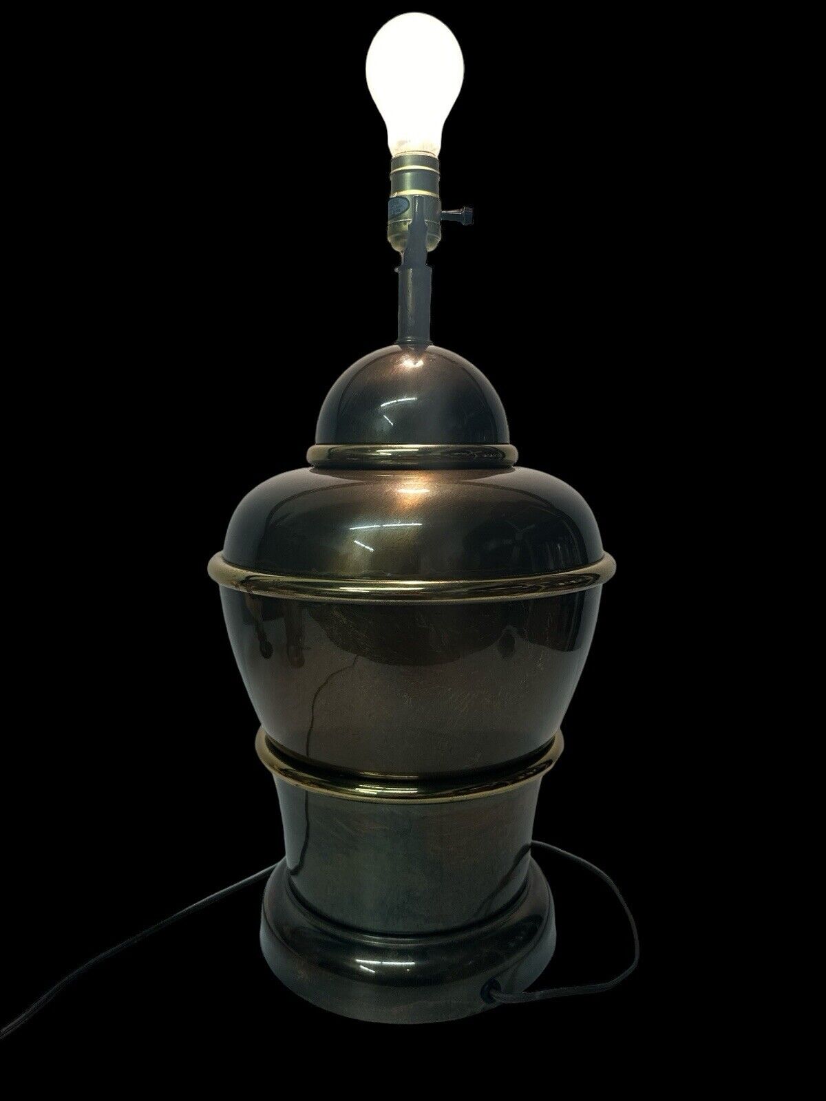 Vtg 1970’s MCM Brass Two Tone Table Lamp Ginger Jar Shape Westwood Industries