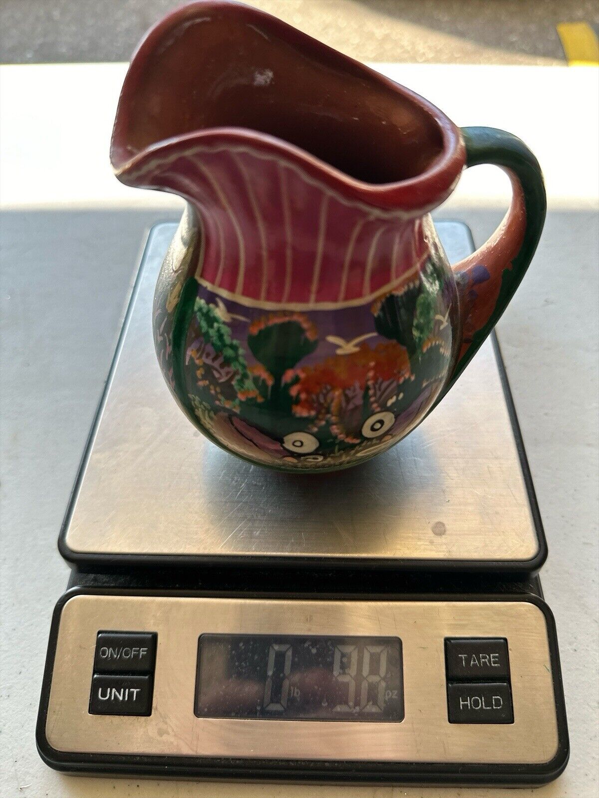 Small Authentic Central Mexico Handpainted Creamer Pitcher 6” x 4”