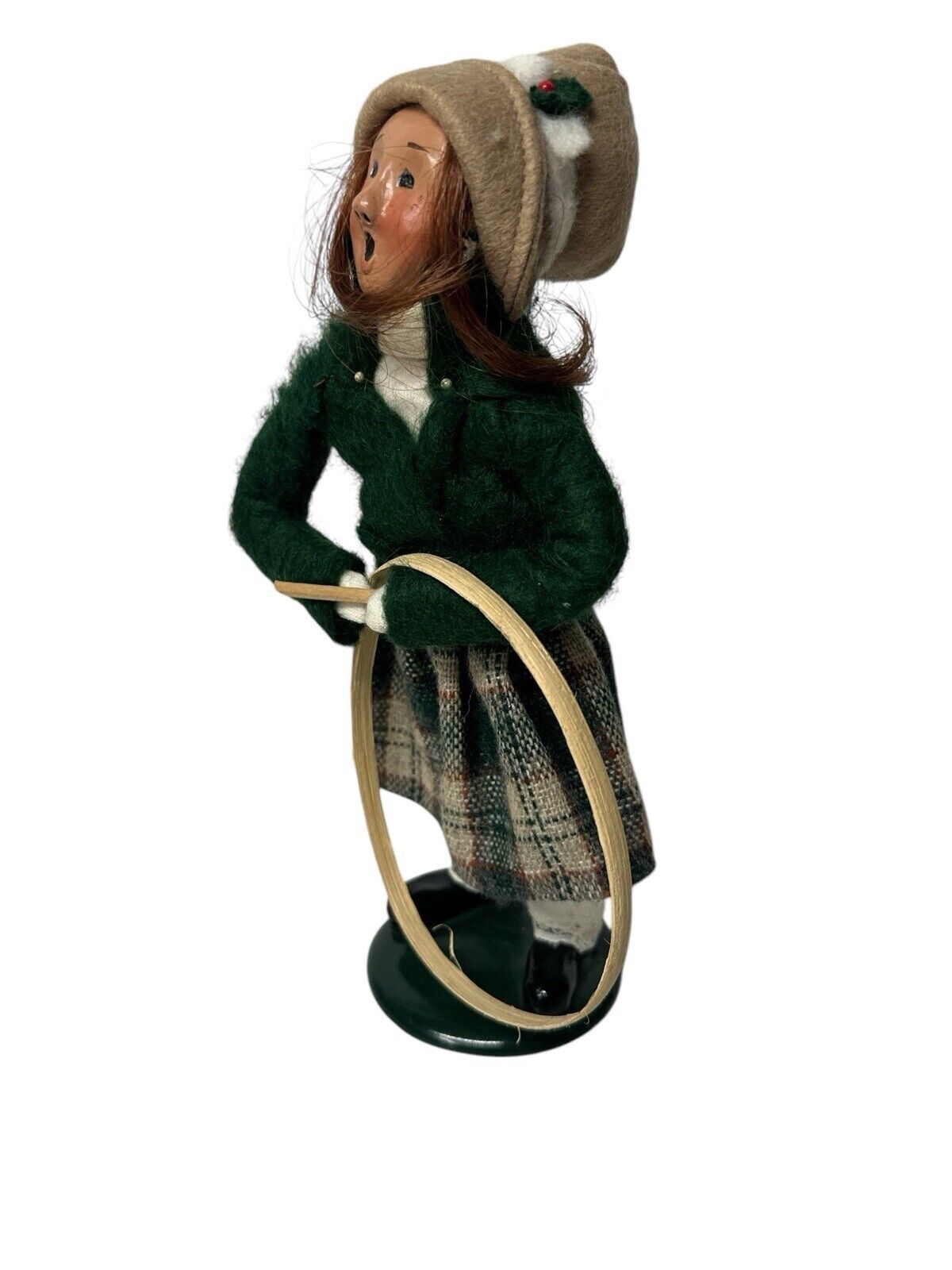 1990 Byers Choice Carolers Girl with a Wooden Hoop & Stick Toy