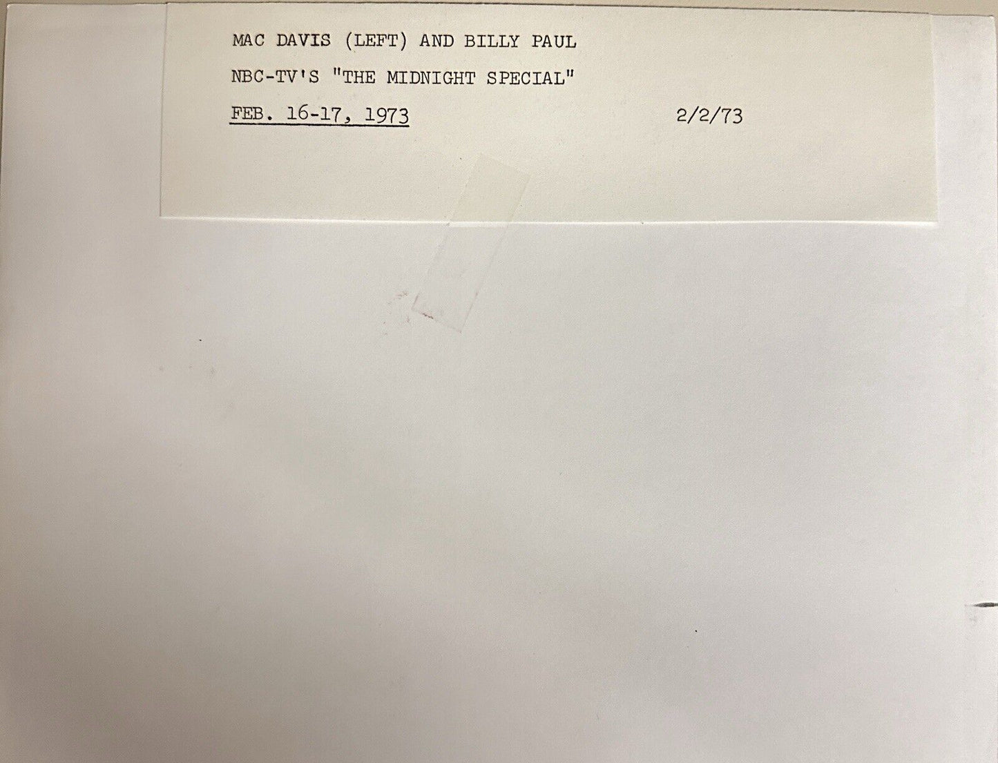 1973 Mac Davis & Billy Paul Press Release Photo The Midnight Show NBC