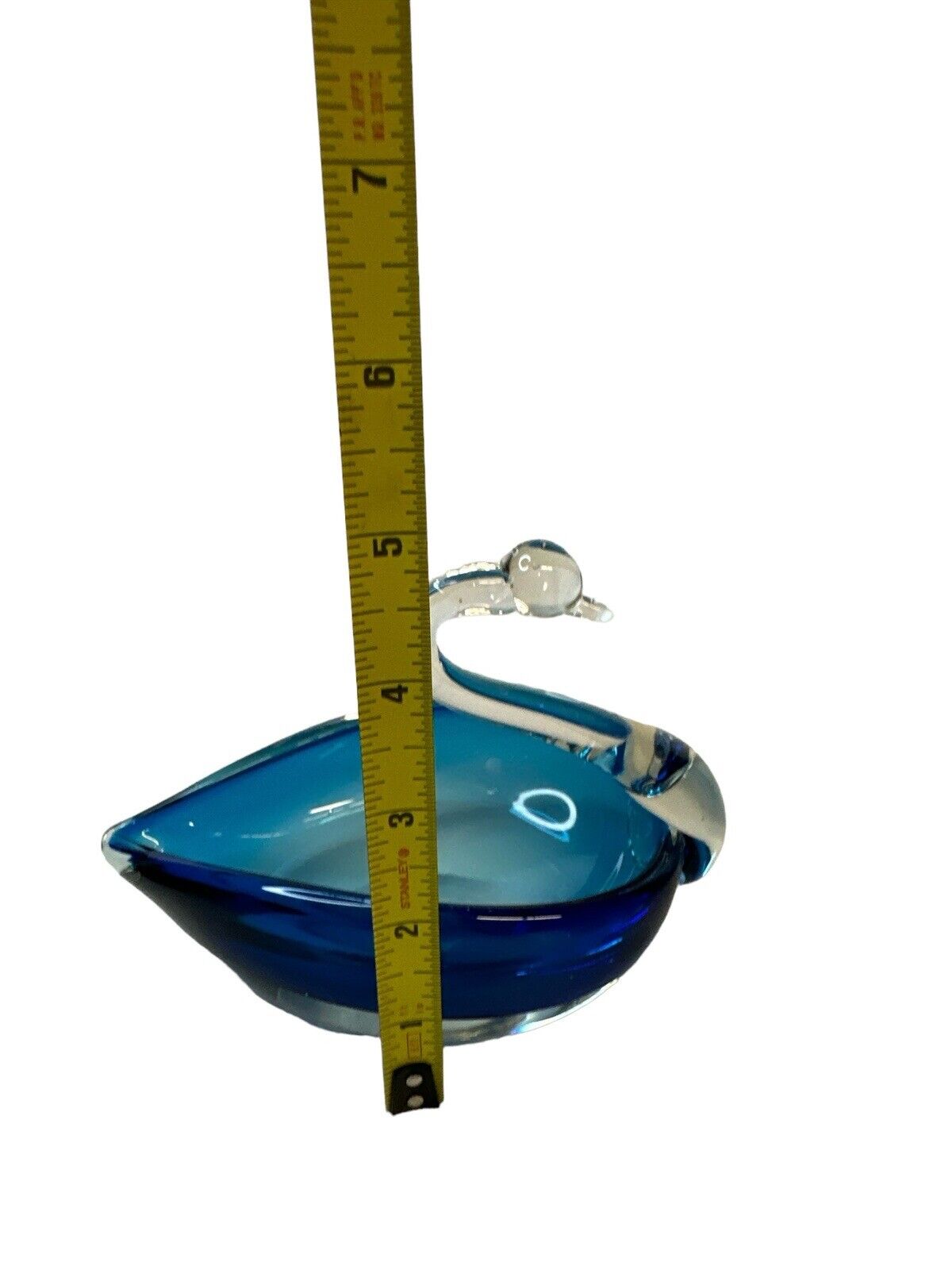 Vtg MCM Blue & Clear Murano Swan Paperweight Dish Art Glass 5” X 6”