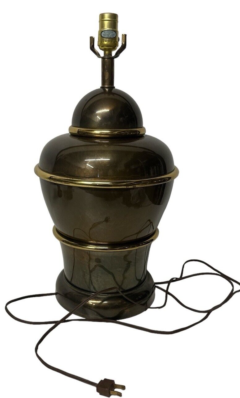 Vtg 1970’s MCM Brass Two Tone Table Lamp Ginger Jar Shape Westwood Industries