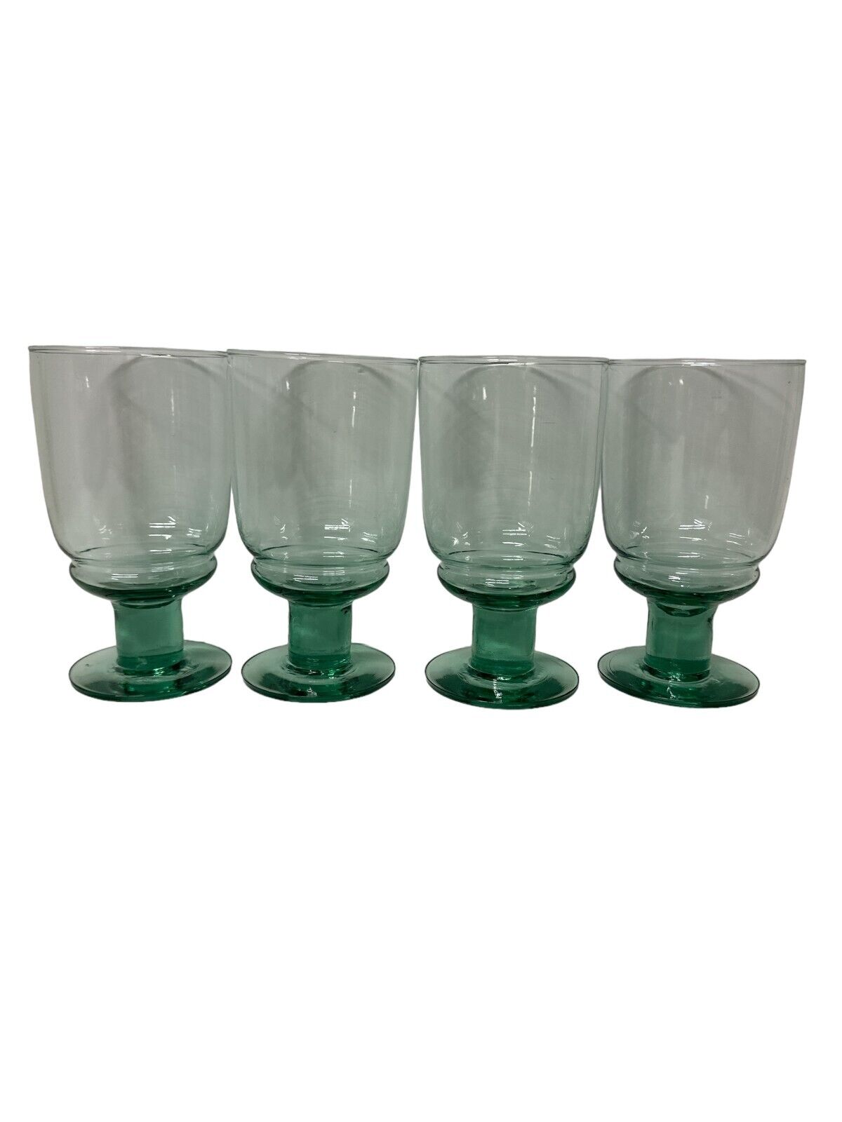 Vtg Hand Blown Light Green teal Stem Wine Glasses Or Goblets 6.5" Tall