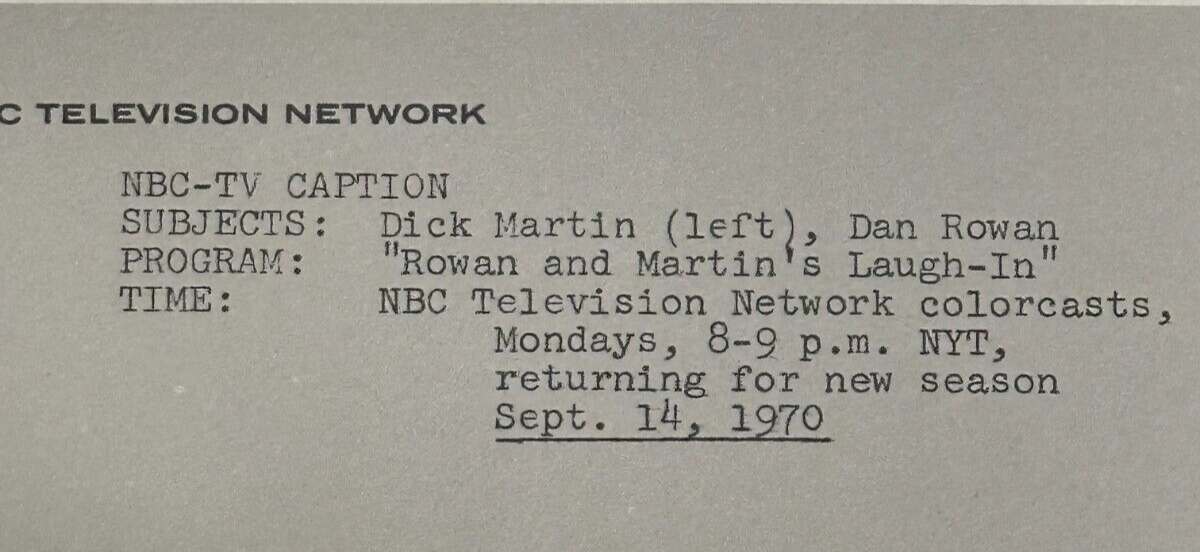 1971 Press Release Photo "Rowan & Martin's Laugh-In" Dick Martin & Dan Rowan